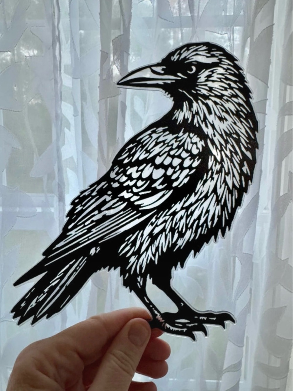Acrylic Black Raven Bird use on windows, walls, art and more about 8” x 9”